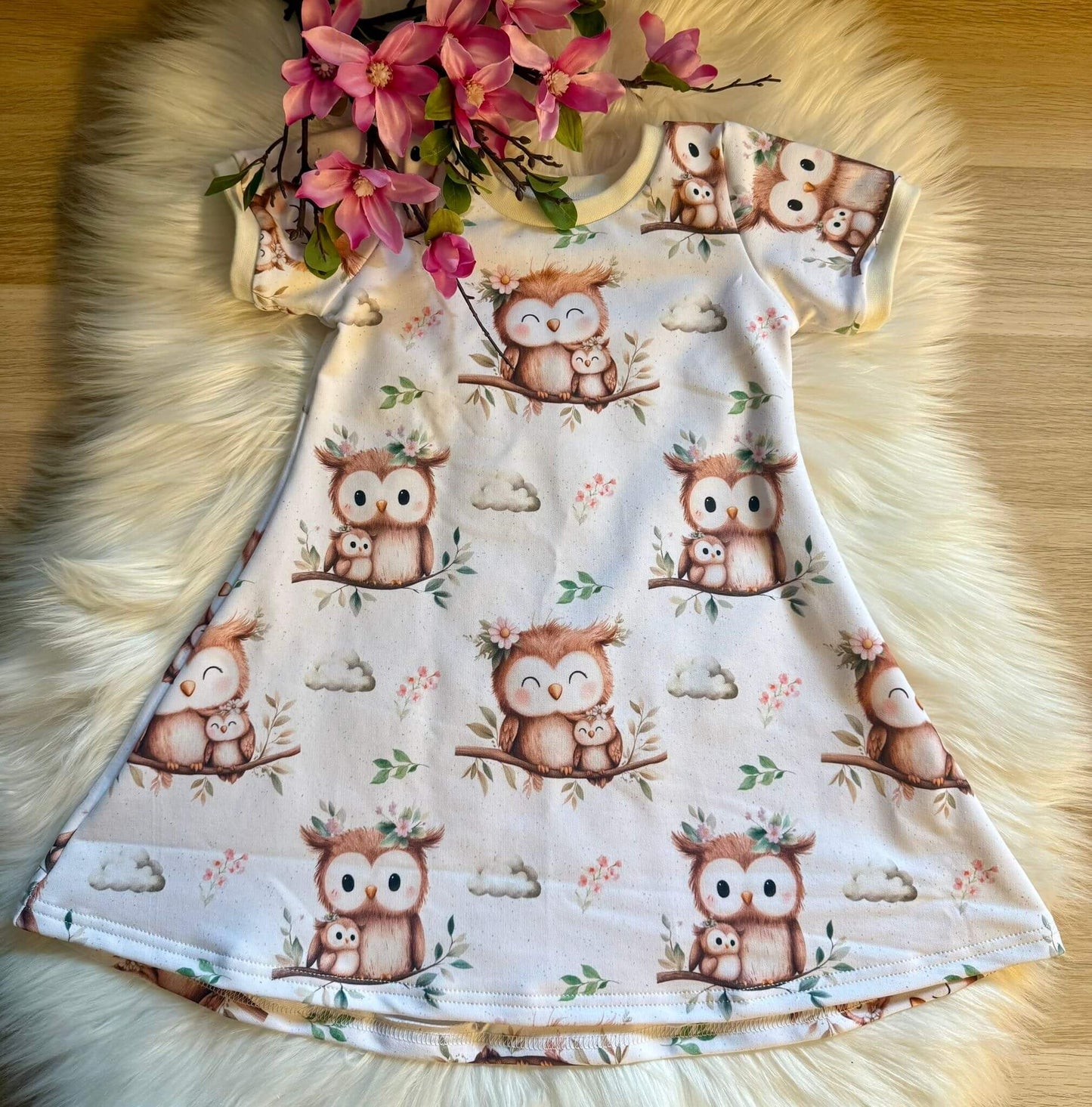 Stoffe Meterware "Eule" in creme - Jersey oder French Terry