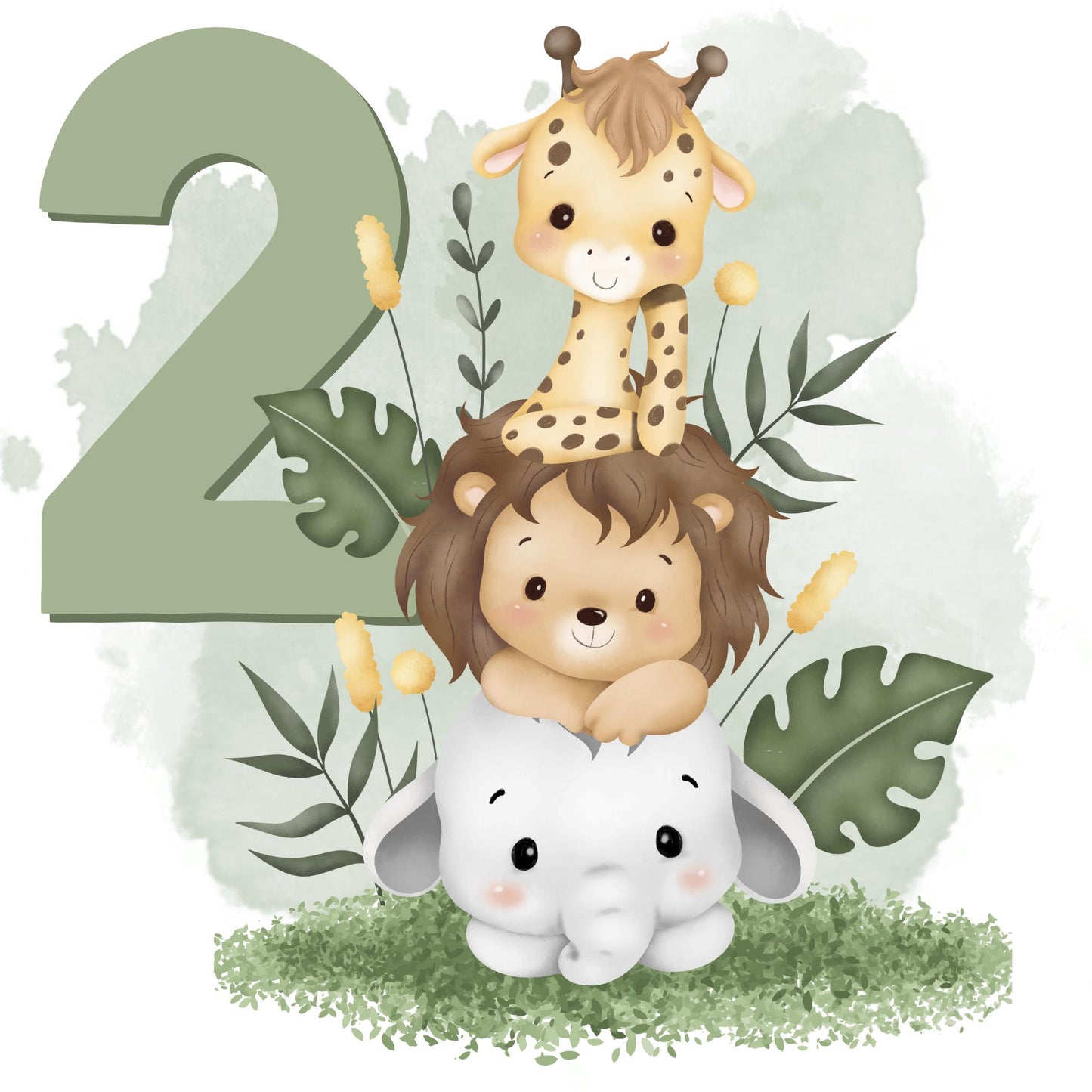 Personalisiertes Bügelbilder für Textilien "Safari" - 2. Geburtstag