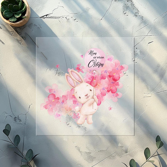 Bügelbilder für Textilien "Hase mit rosa Ballon" -Mein erstes Ostern