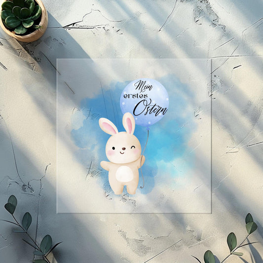 Bügelbilder für Textilien "Hase mit blauen Ballon" -Mein erstes Ostern