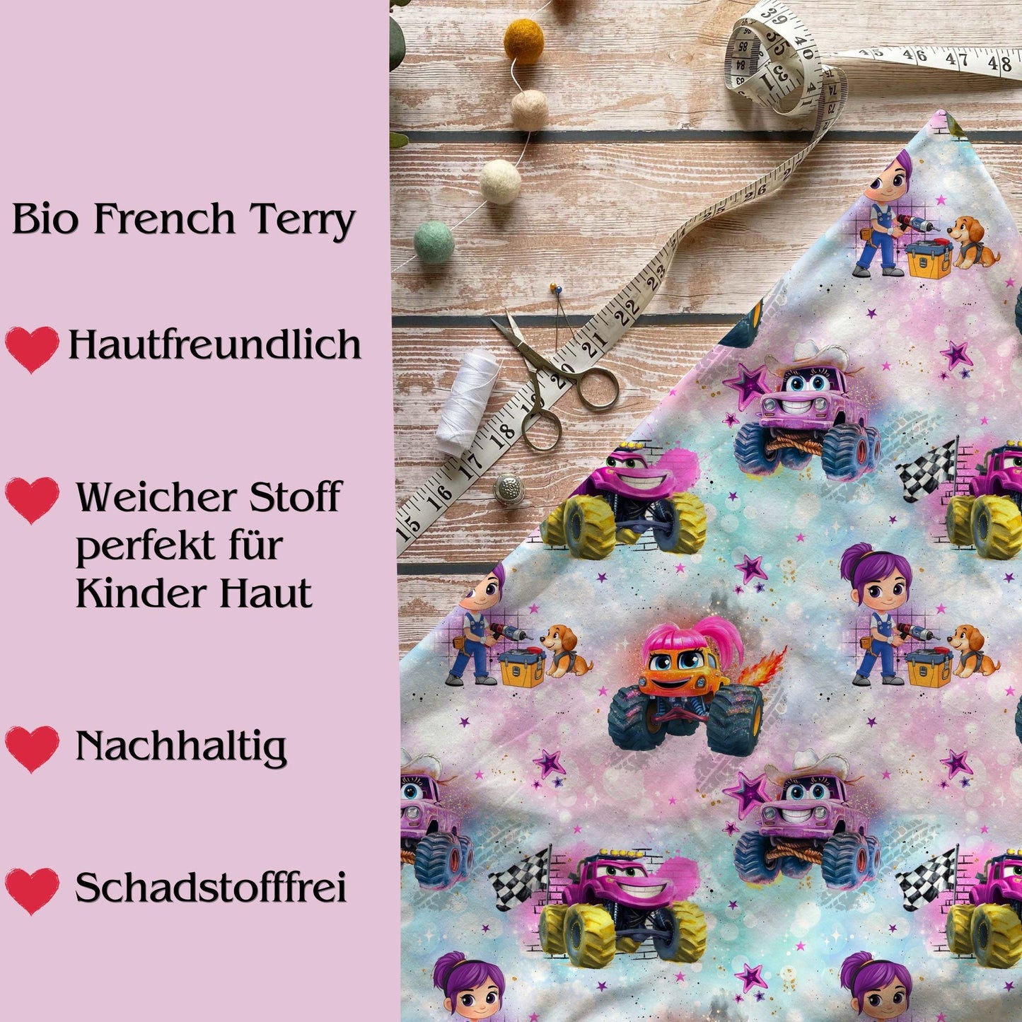 Sweatshirt Kinder "Monstertruck" rosa - French Terry