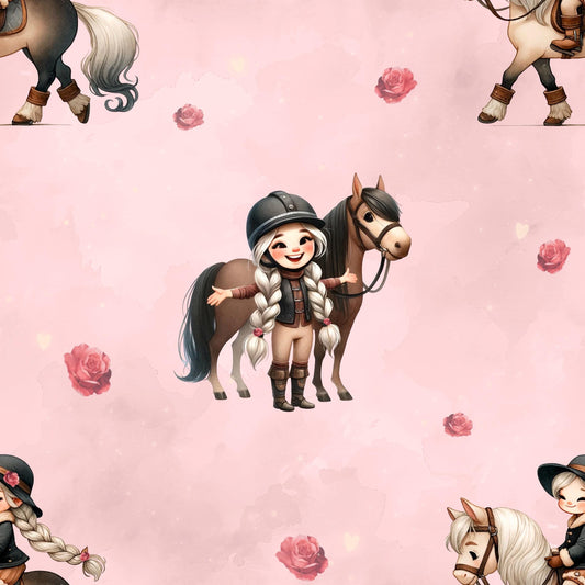 Jersey oder French Terry "Mädchen mit Pferd" in rosa