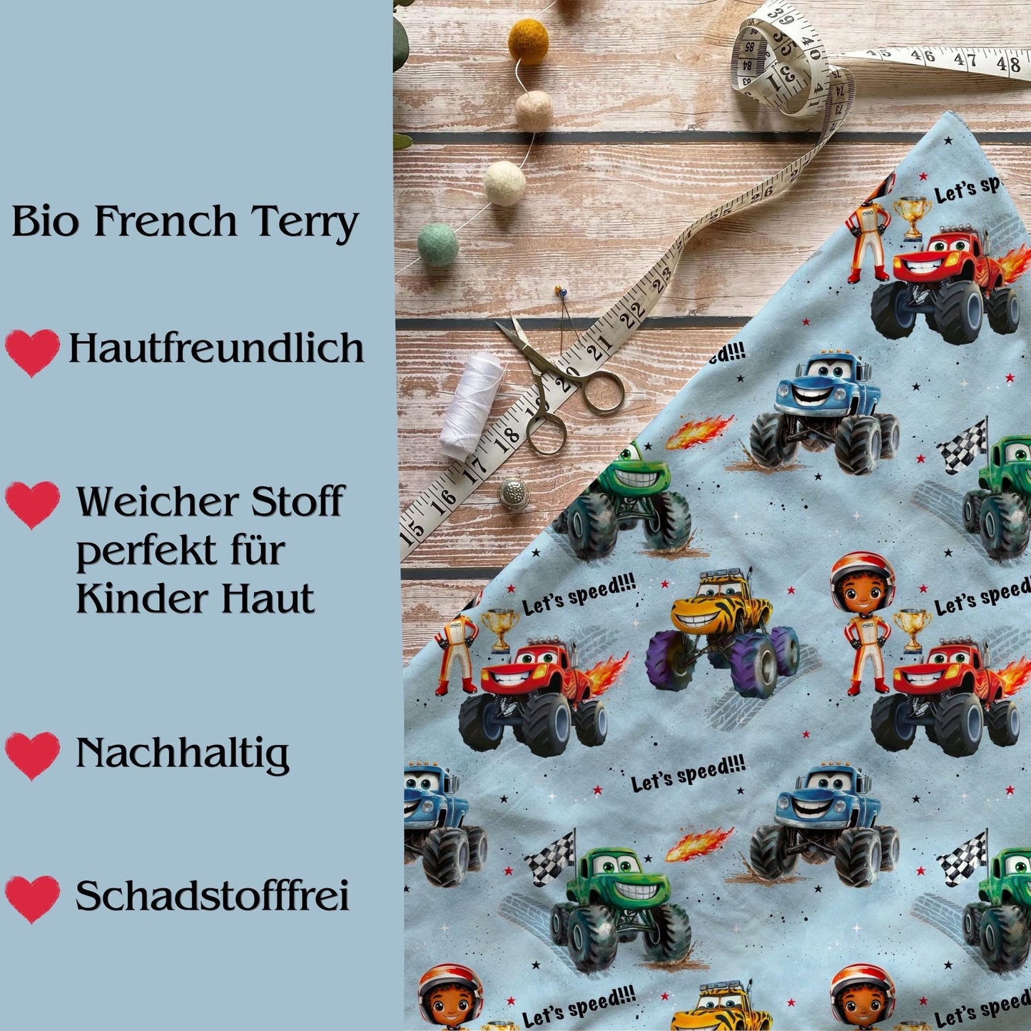 Sweatshirt Kinder "Monstertruck" blau - French Terry