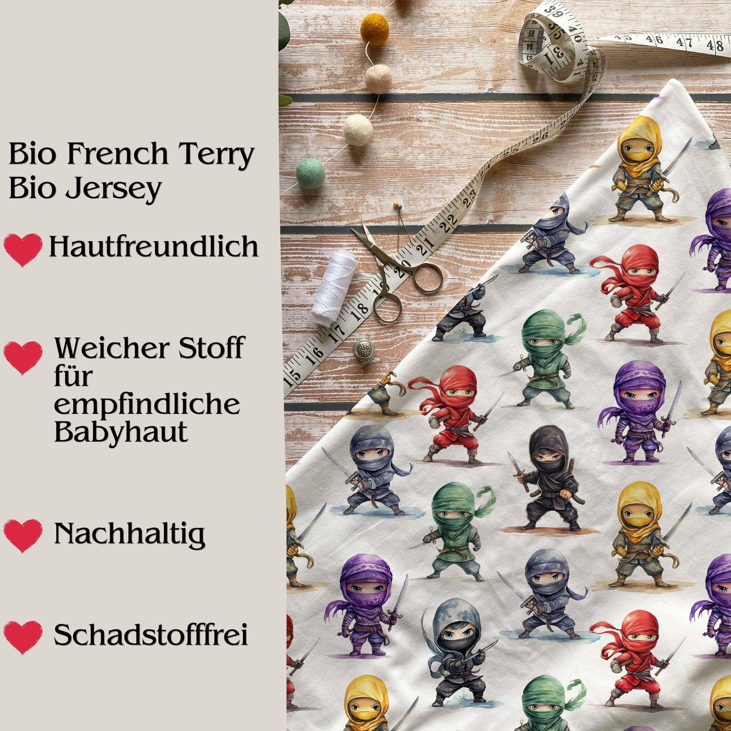 Stoffe Meterware "Ninja" - Jersey oder French Terry