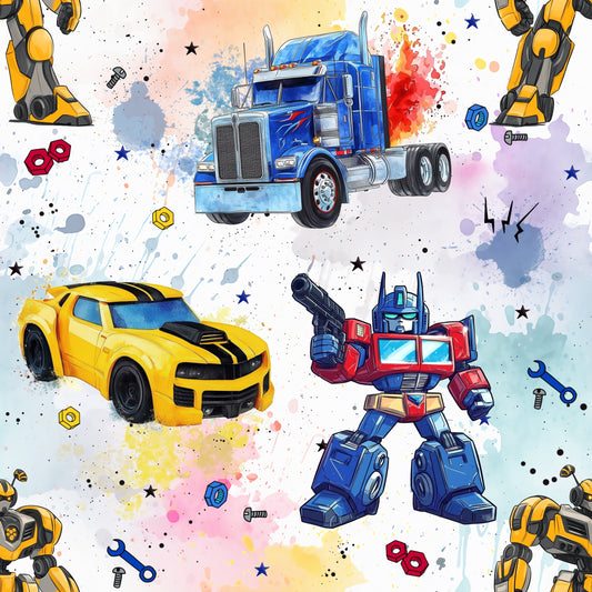 Jersey | Rib Jersey | French Terry "RobotCars" in Regenbogen - Stoffe Meterware