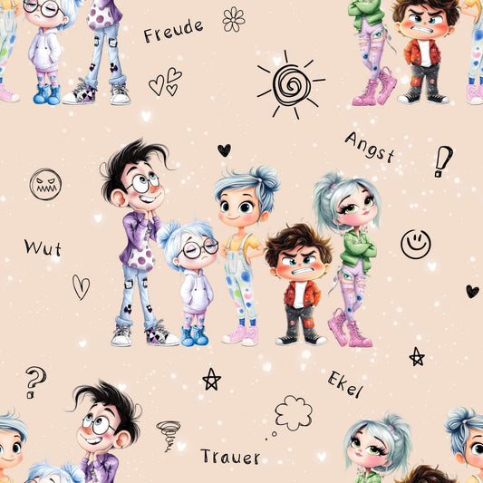 Gefühle als Stoffmotiv – Bio Kinderstoff ideal für Pullover, Pumphosen oder Kleid nähen aus French Terry oder Jersey