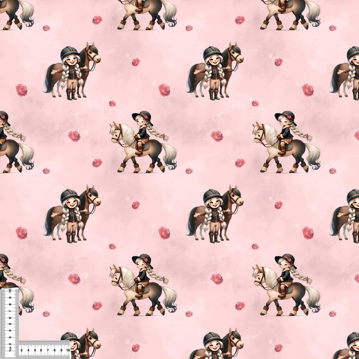 Jersey oder French Terry "Mädchen mit Pferd" in rosa