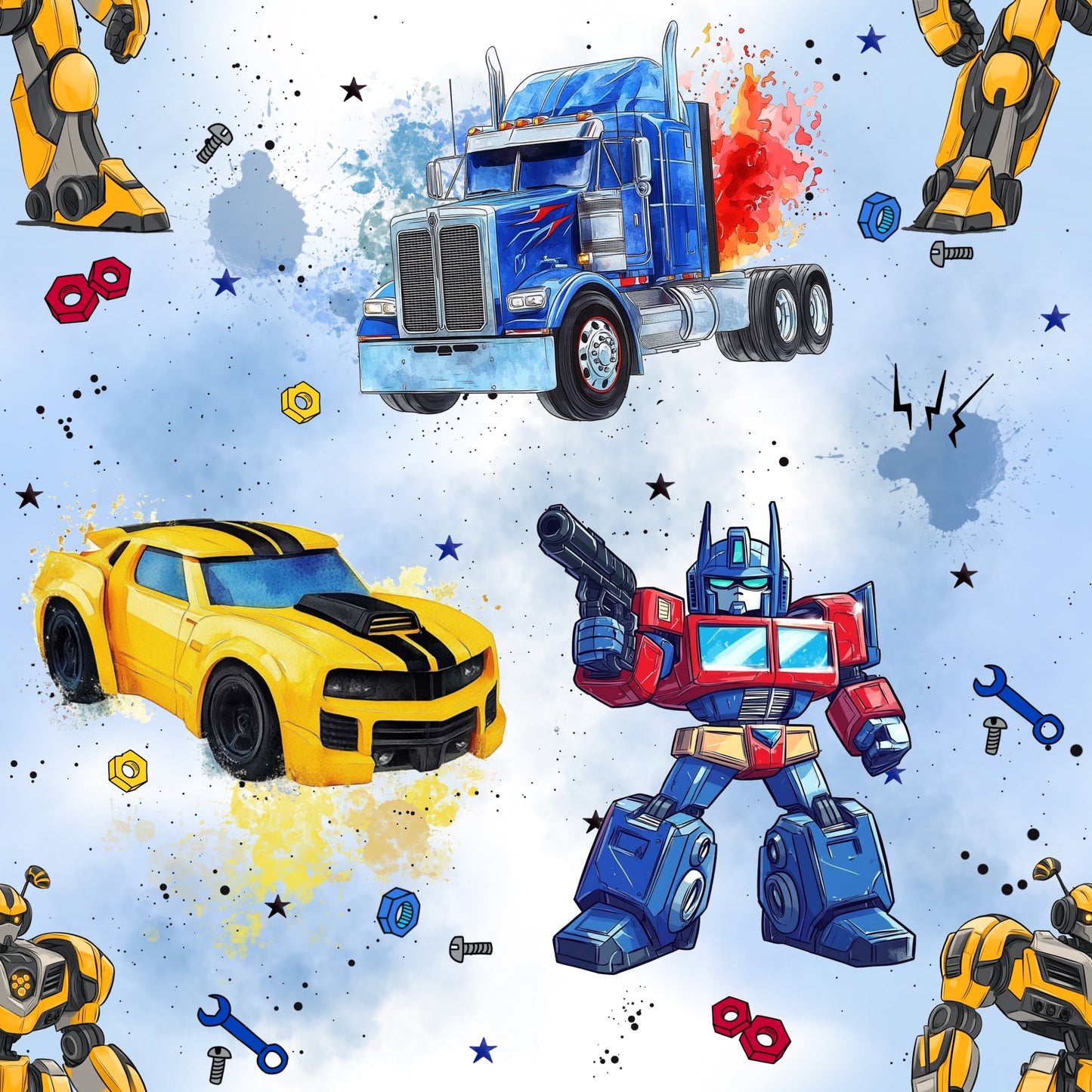 Jersey & French Terry "RobotCars" in blau - Stoffe Meterware