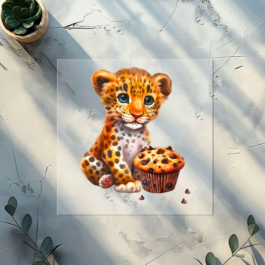 Bügelbilder für Textilien "Leo mit Muffin" | Glitzer Bügelbild