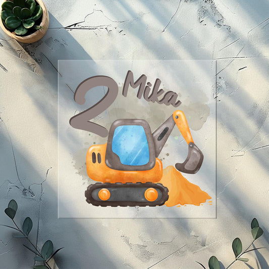 Personalisierte Bügelbilder für Textilien "Bagger" - 2. Geburtstag