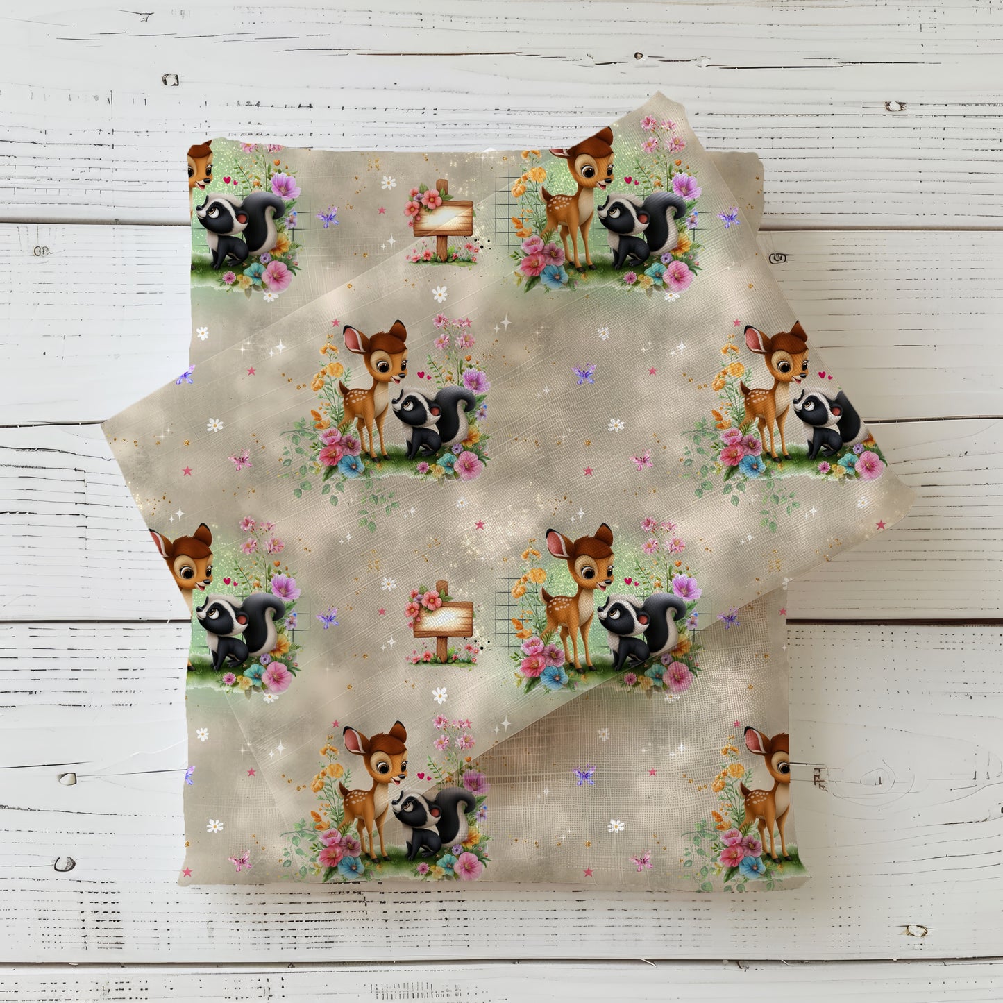 Kinderstoff mit Reh und Waldtieren als Jersey, Rib Jersey oder French Terry