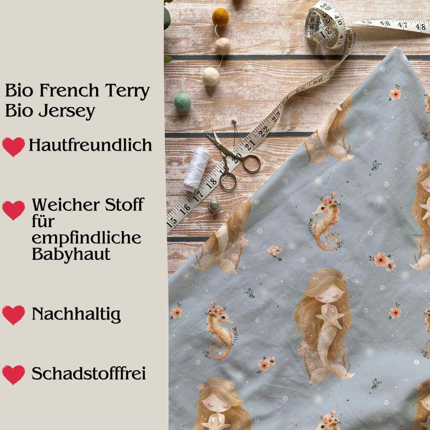 Stoffe Meterware "Meerjungfrau" - Jersey oder French Terry