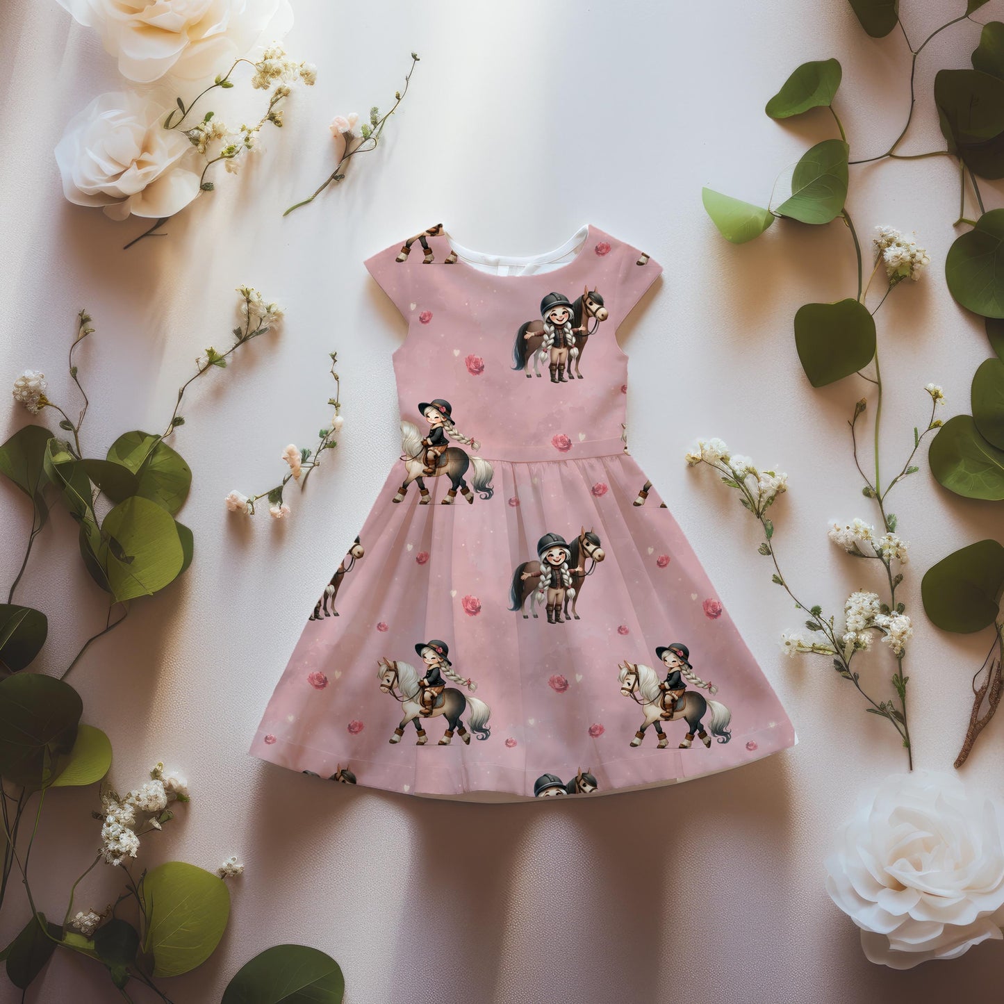 Stoffe Meterware "Mädchen mit Pferd" in altrosa - Jersey oder French Terry