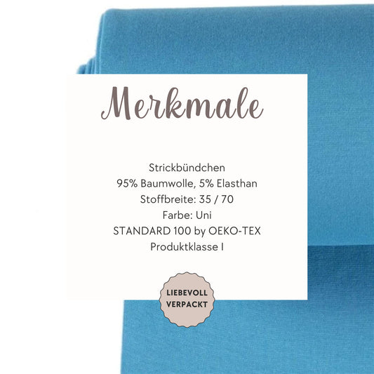 Bündchen Stoff in Azurblau - Feinripp