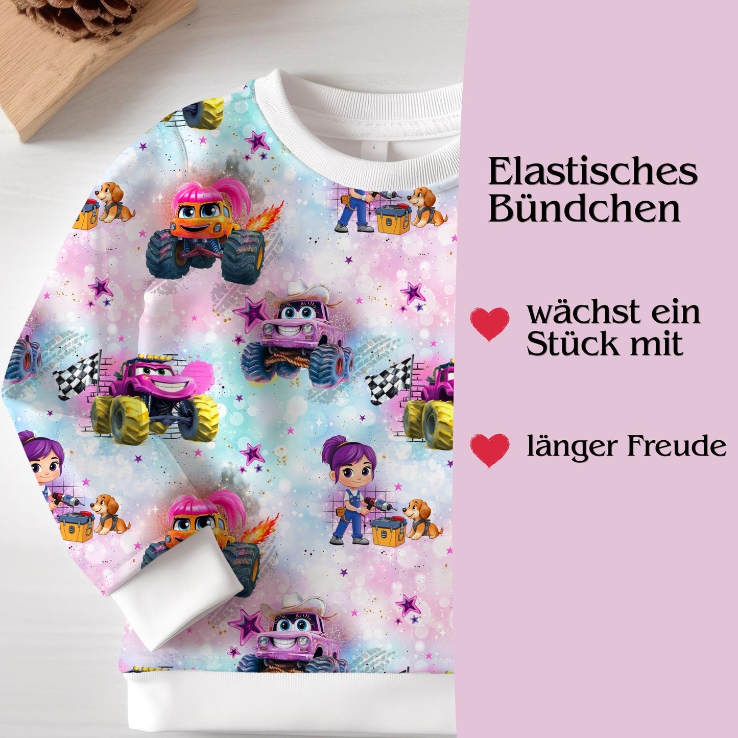 Sweatshirt Kinder "Monstertruck" rosa - French Terry