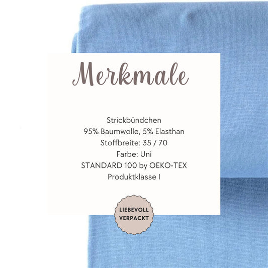 Bündchen Stoff in Eisblau - Feinripp
