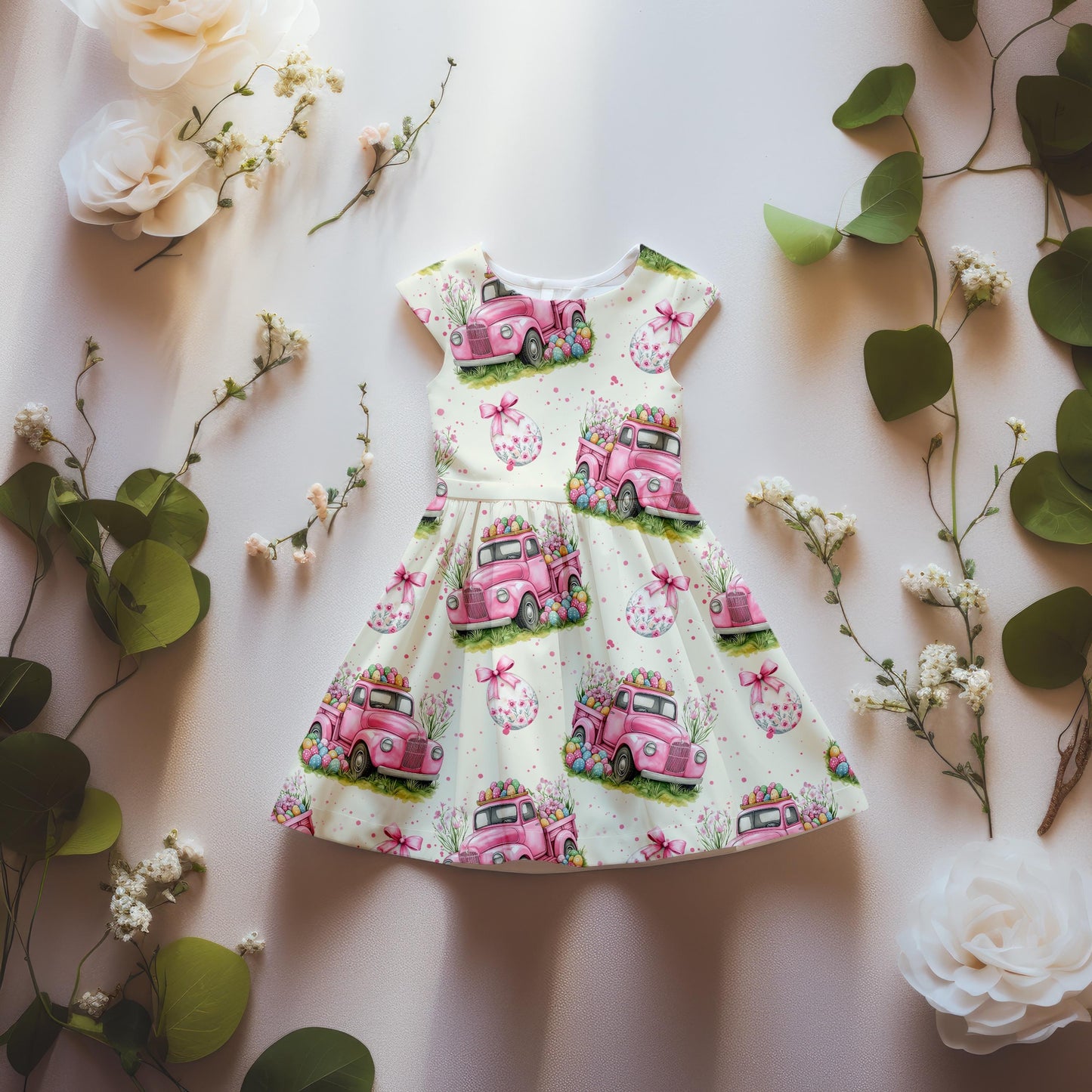 Nähbeispiel: Sommerkleid für Kinder aus Jersey oder French Terry mit süßem Oster Trecker.