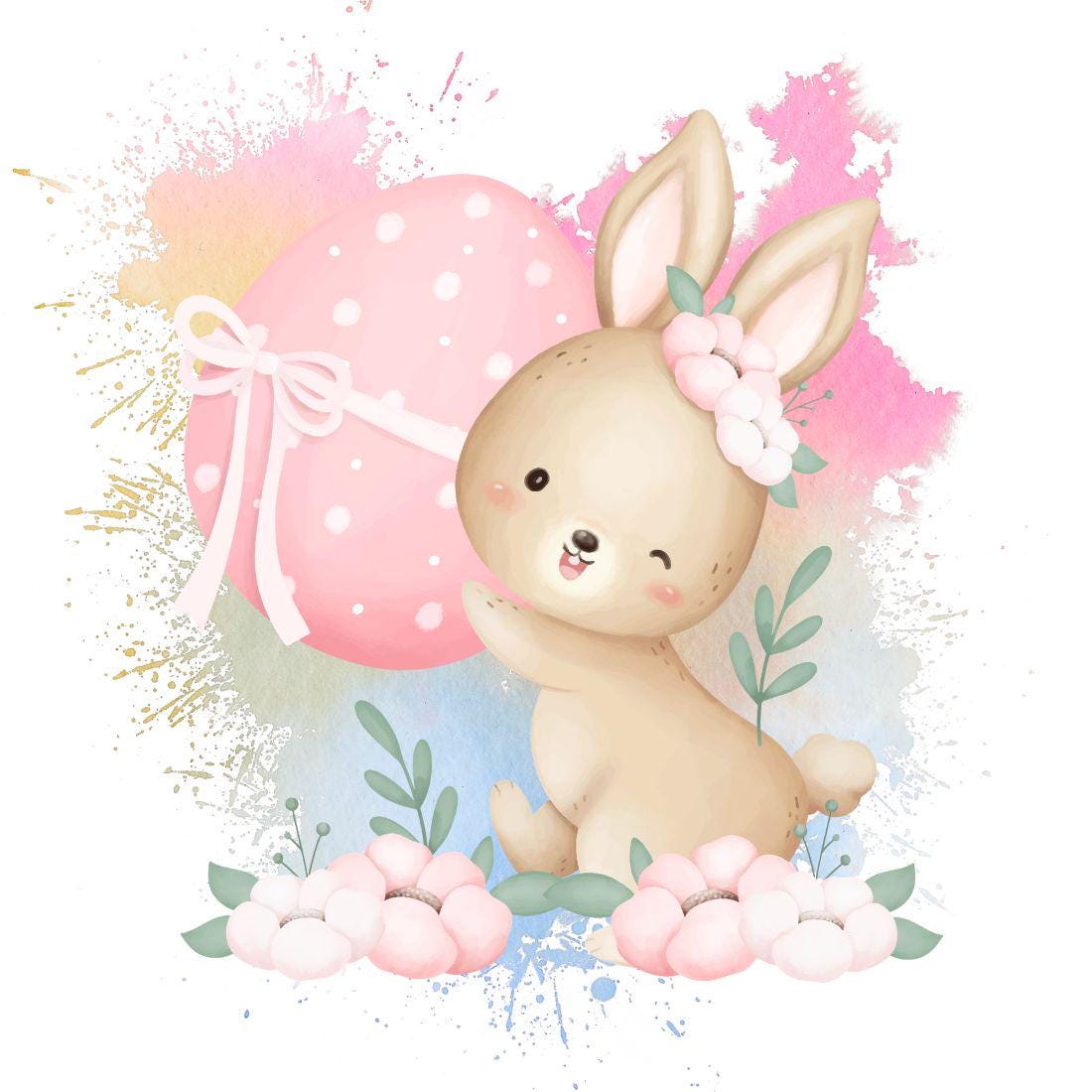 Bügelbilder für Textilien "Hase mit rosa Osterei" - Glitzer Bügelbild