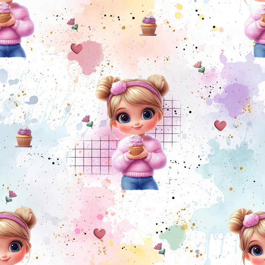 Stoffe Meterware "Cup Cake Girl" - Jersey oder French Terry