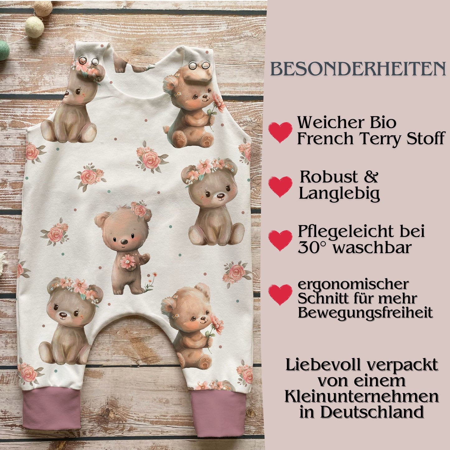 Handmade Babystrampler "kleine Bären" - beige