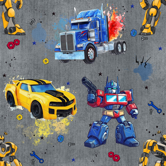 Jersey & French Terry "RobotCars" in grau - Stoffe Meterware