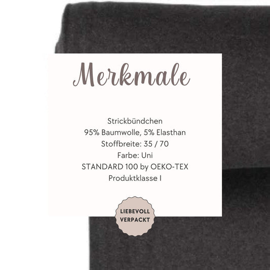 Bündchen Stoff in dunkel Grau meliert- Feinripp