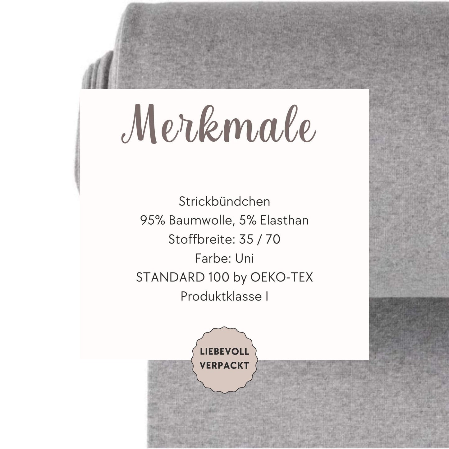 Bündchen Stoff in hell grau meliert- Feinripp