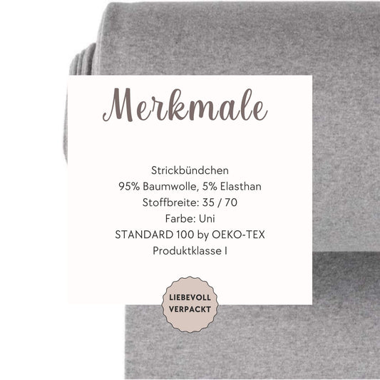 Bündchen Stoff in hell grau meliert- Feinripp