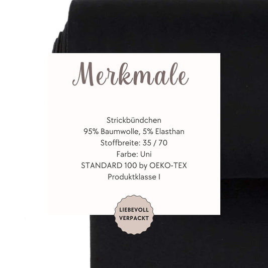 Bündchen Stoff in Schwarz - Feinripp