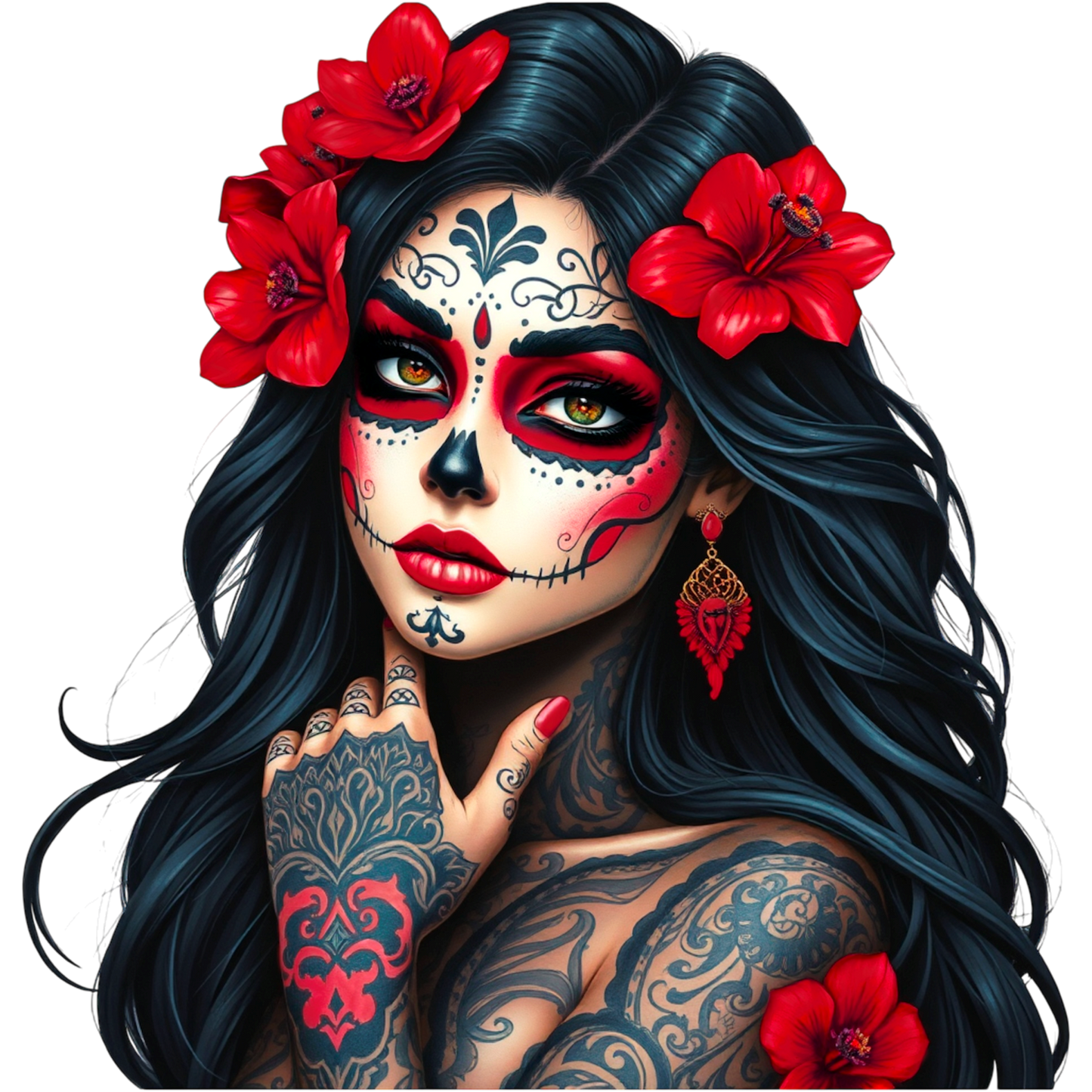 Glitzer-/Bügelbild "la Catrina" in Rot & Schwarz