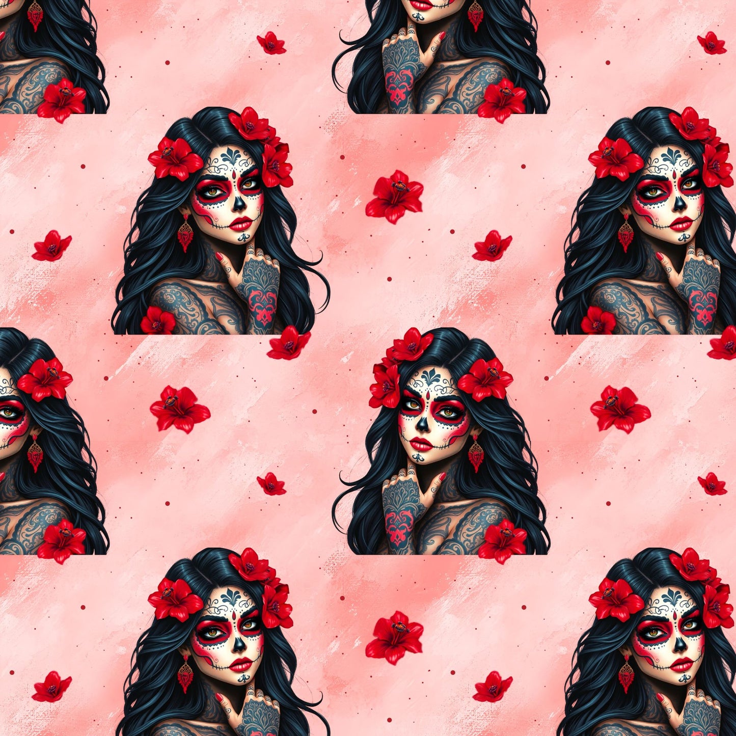 Stoffe Meterware "la Catrina" rot - Jersey oder French Terry
