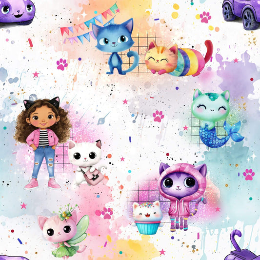 French Terry „Regenbogen Katzenhaus" - 0,5m