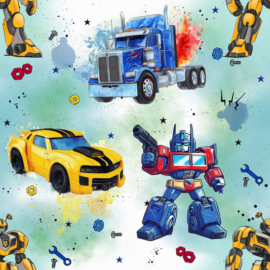 Jersey & French Terry "RobotCars" in grün - Stoffe Meterware