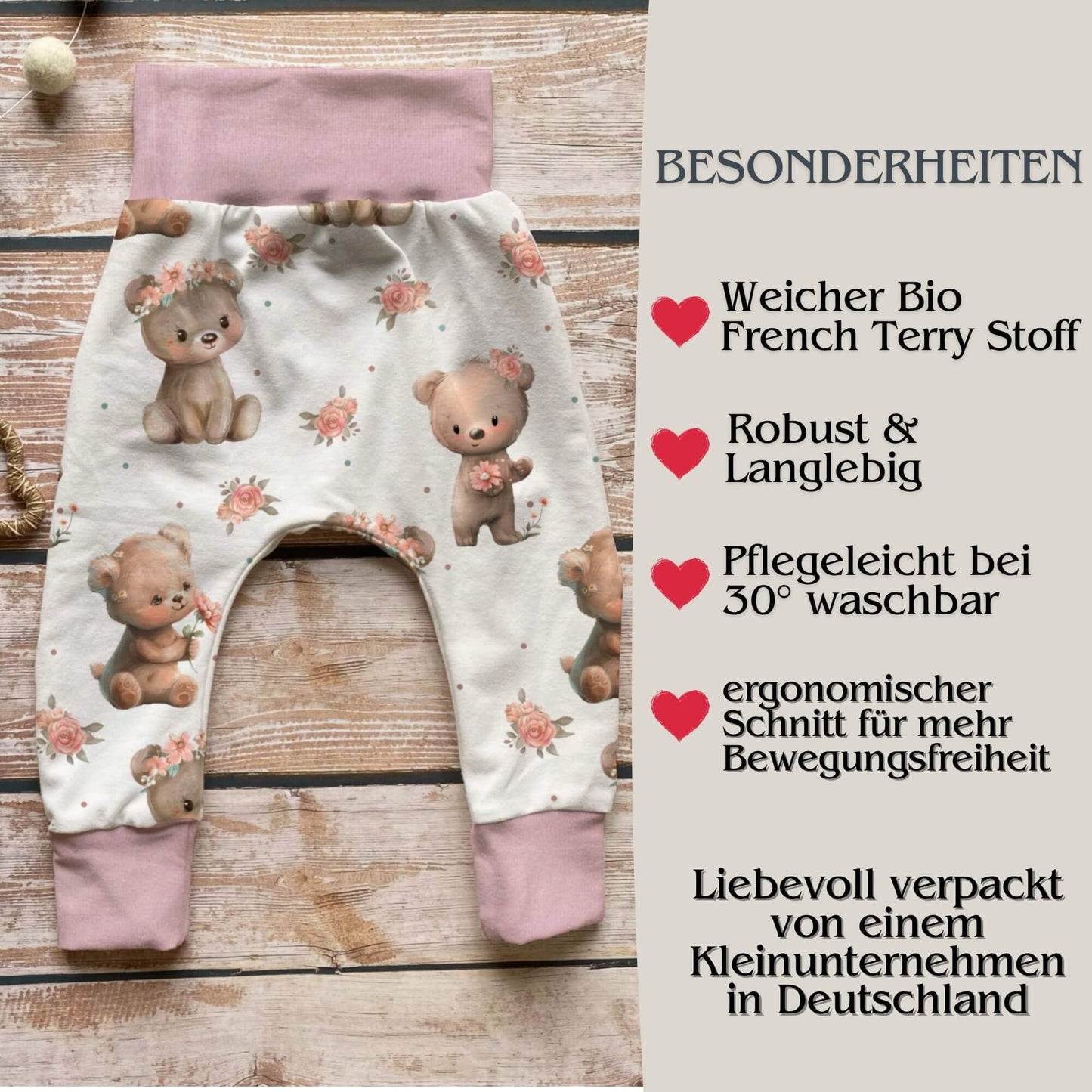 Handmade Pumphose "kleine Bären" - rosa