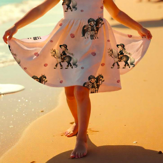 Drehkleid "Mädchen & Pferd" in rosa aus French Terry