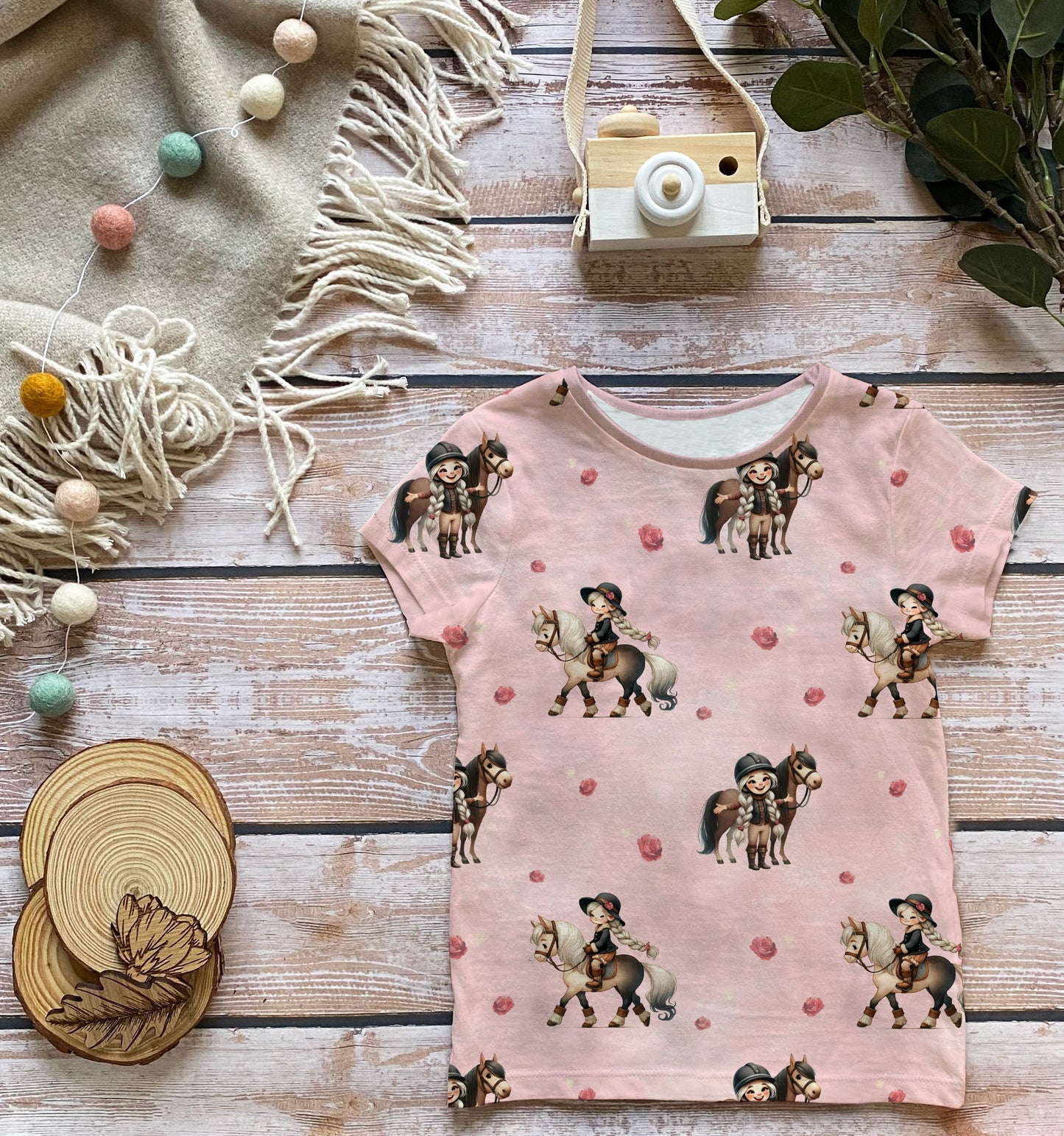T-Shirt Kinder "Mädchen & Pferd" rosa – French Terry