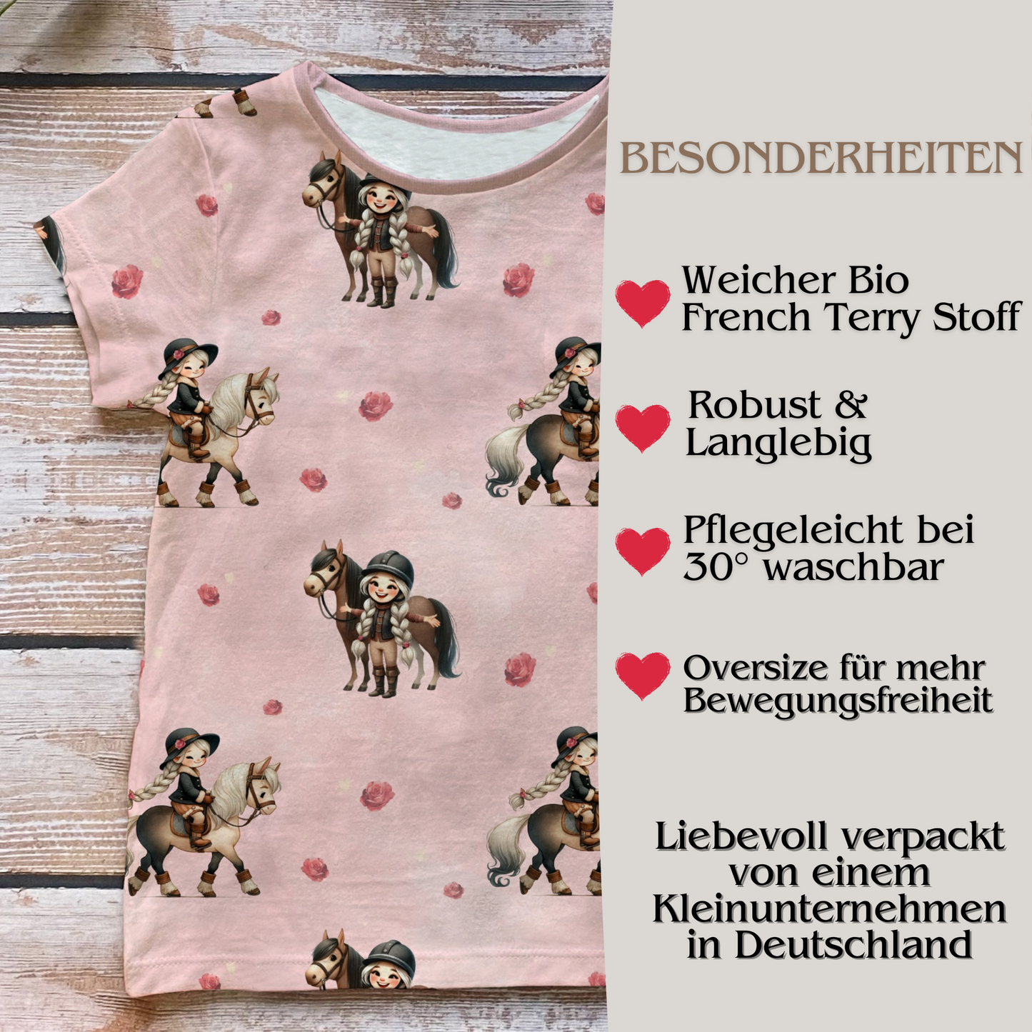 T-Shirt Kinder "Mädchen & Pferd" rosa – French Terry