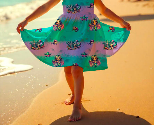 Drehkleid „Meerjungrau & Delfine" aus French Terry