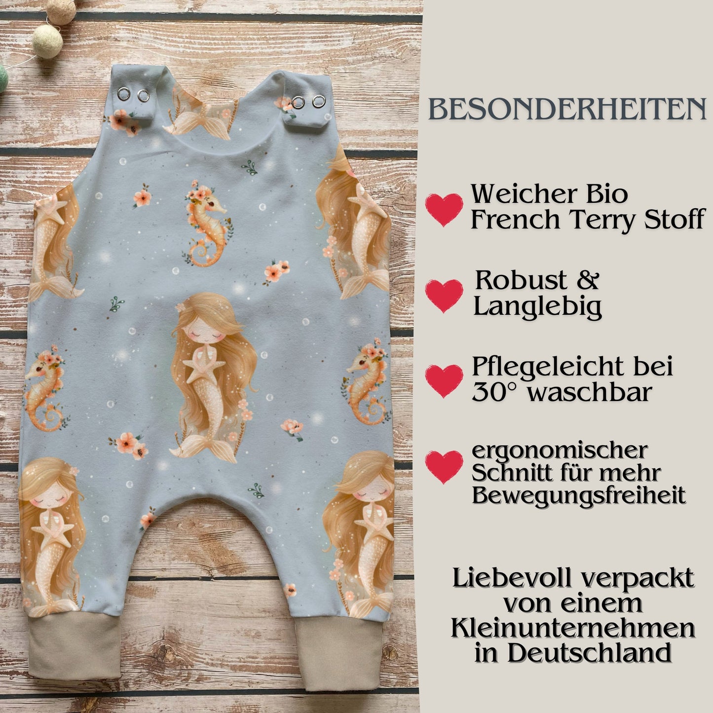Handmade Baby Strampler "Meerjungfrau" - beige