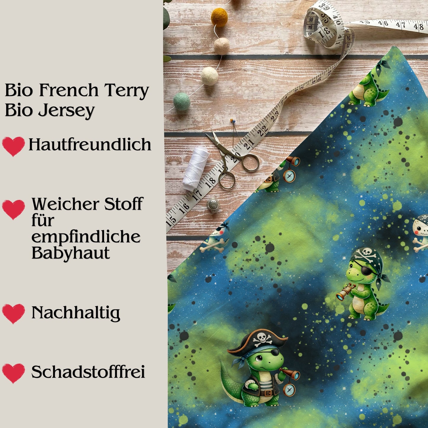 Stoffe Meterware "Piraten Dinos" - Jersey oder French Terry