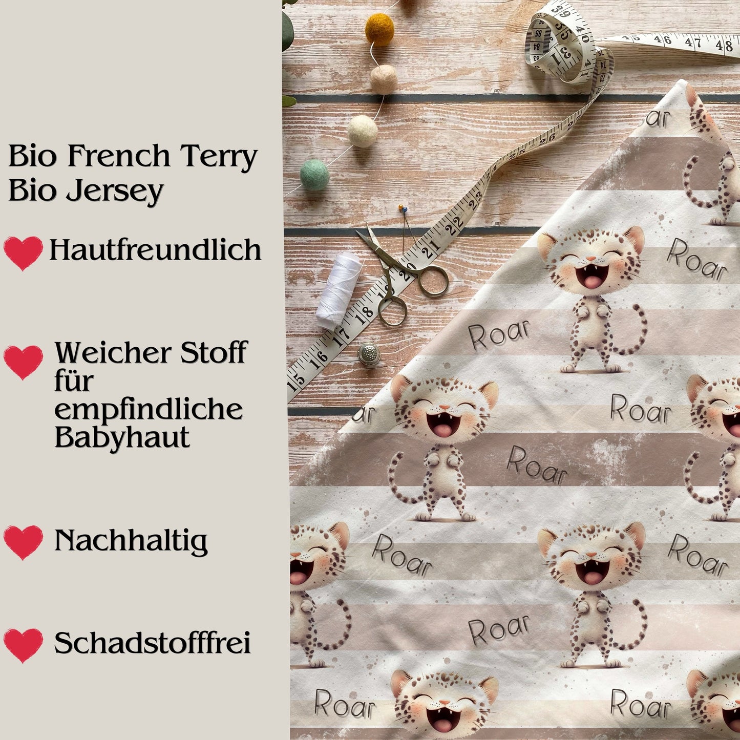 Stoffe Meterware „ROAR Kitty" - Jersey oder French Terry