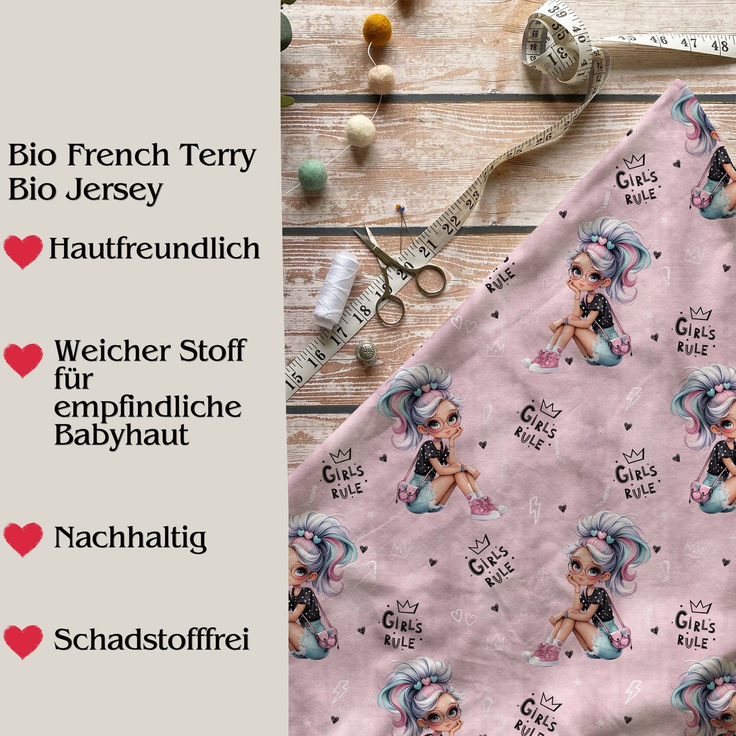 Stoffe Meterware „Girls Rule" - Jersey oder French Terry