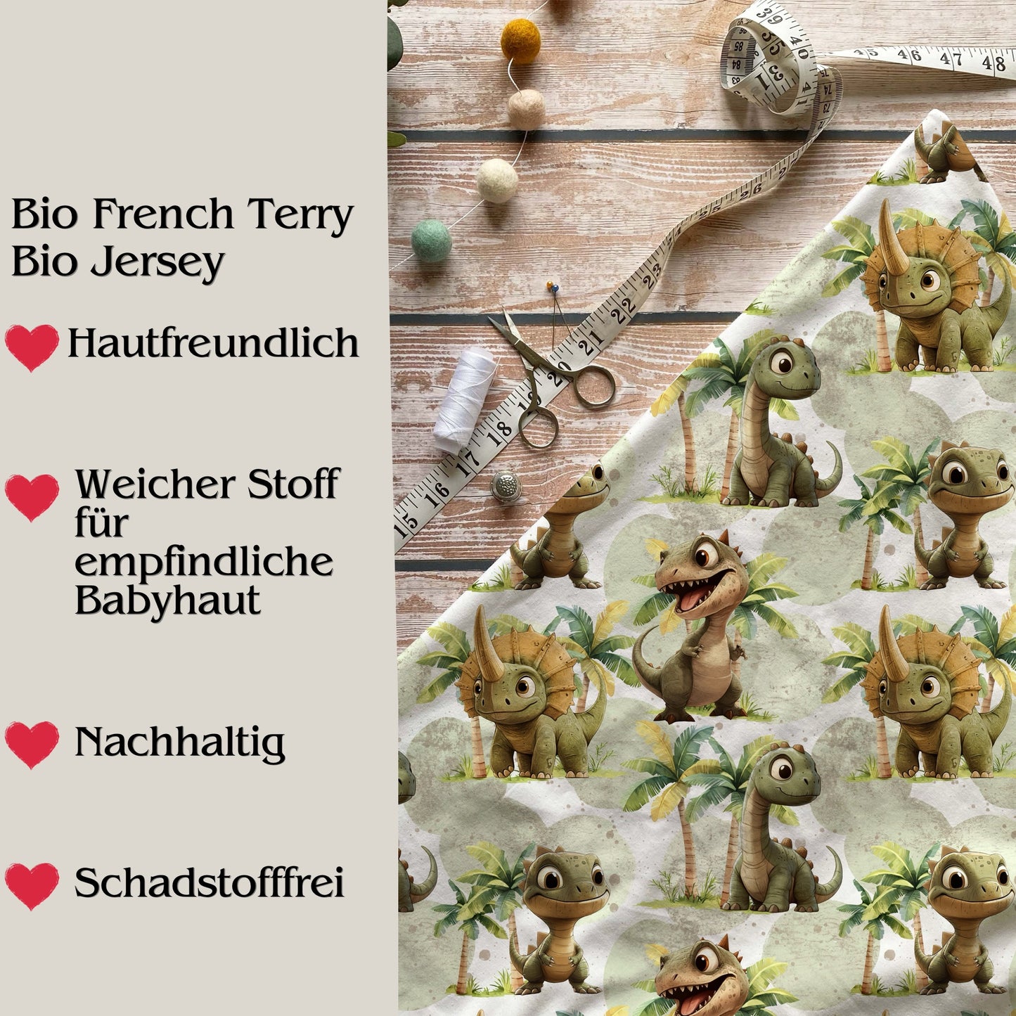 Stoffe Meterware „Dino-Friends" - Jersey oder French Terry