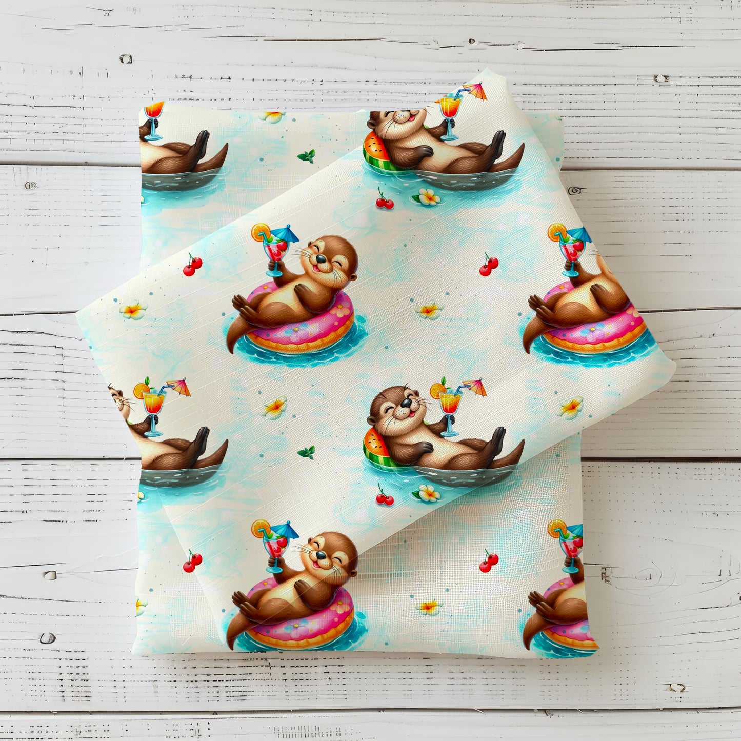 Stoffe Meterware „Sommer-Otter – Poolparty" - Jersey oder French Terry