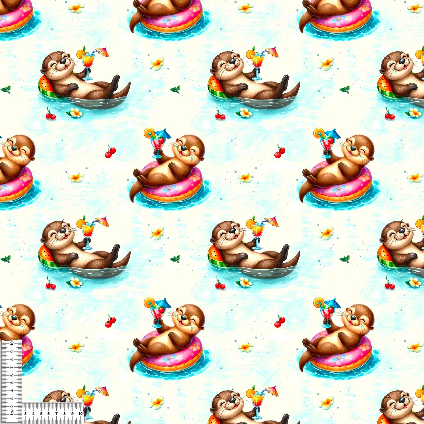 Stoffe Meterware „Sommer-Otter – Poolparty" - Jersey oder French Terry