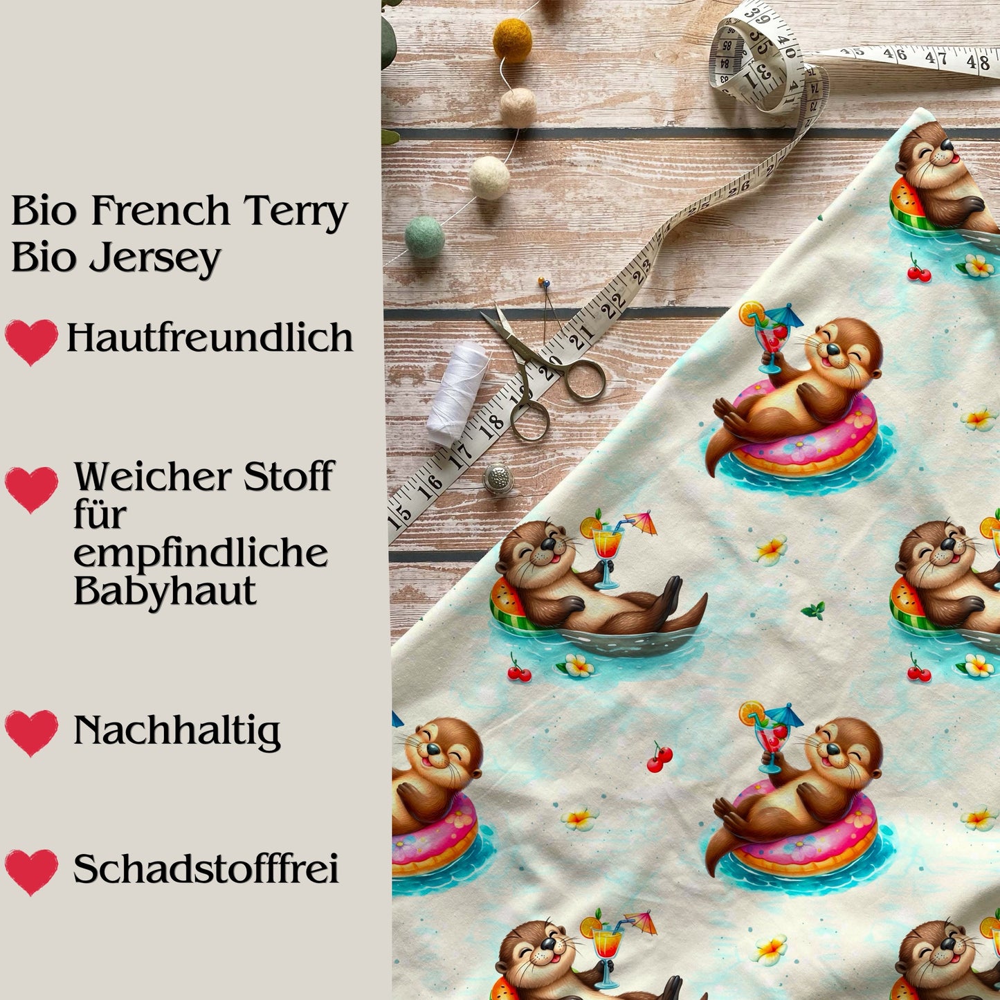 Stoffe Meterware „Sommer-Otter – Poolparty" - Jersey oder French Terry
