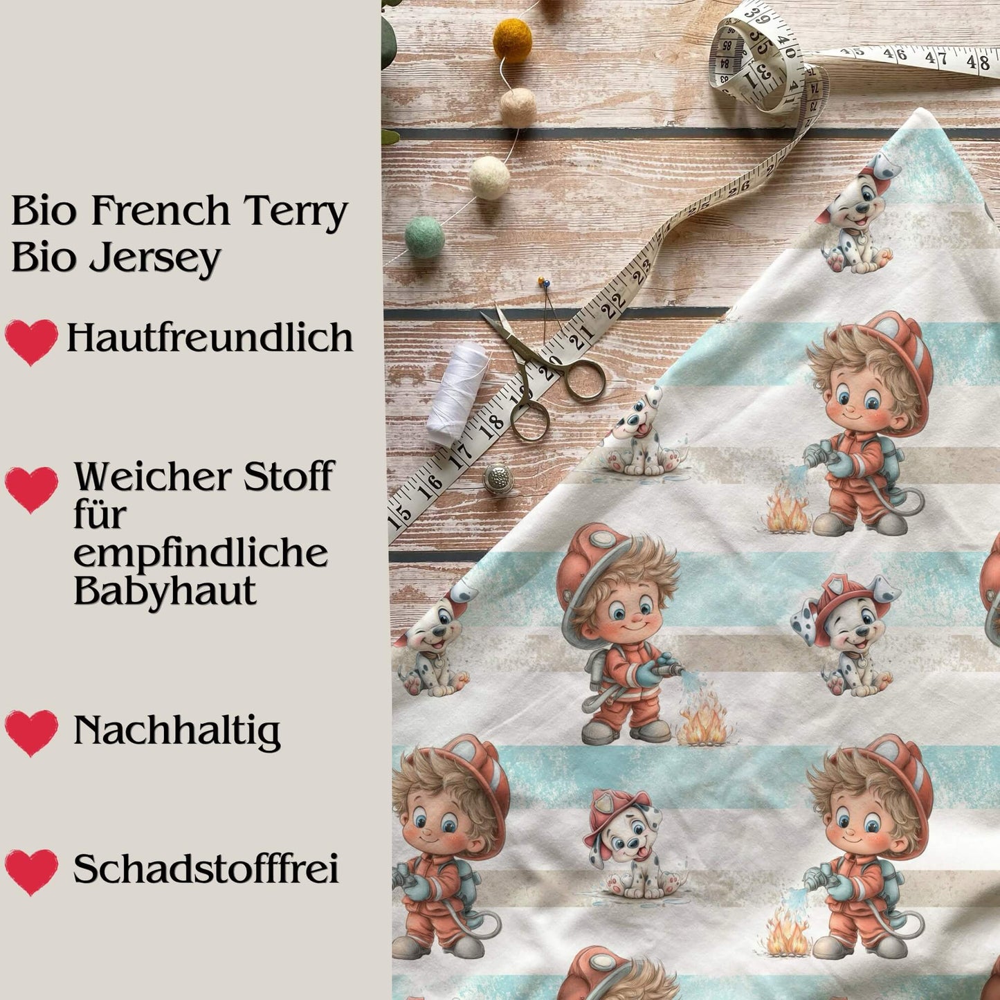 Kleine Feuerwehrhelden – Bio Kinderstoff – Jersey oder French Terry