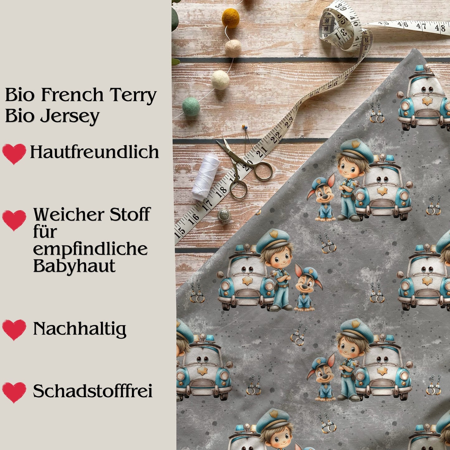Stoffe Meterware "Mini-Polizei im Einsatz" - Jersey oder French Terry
