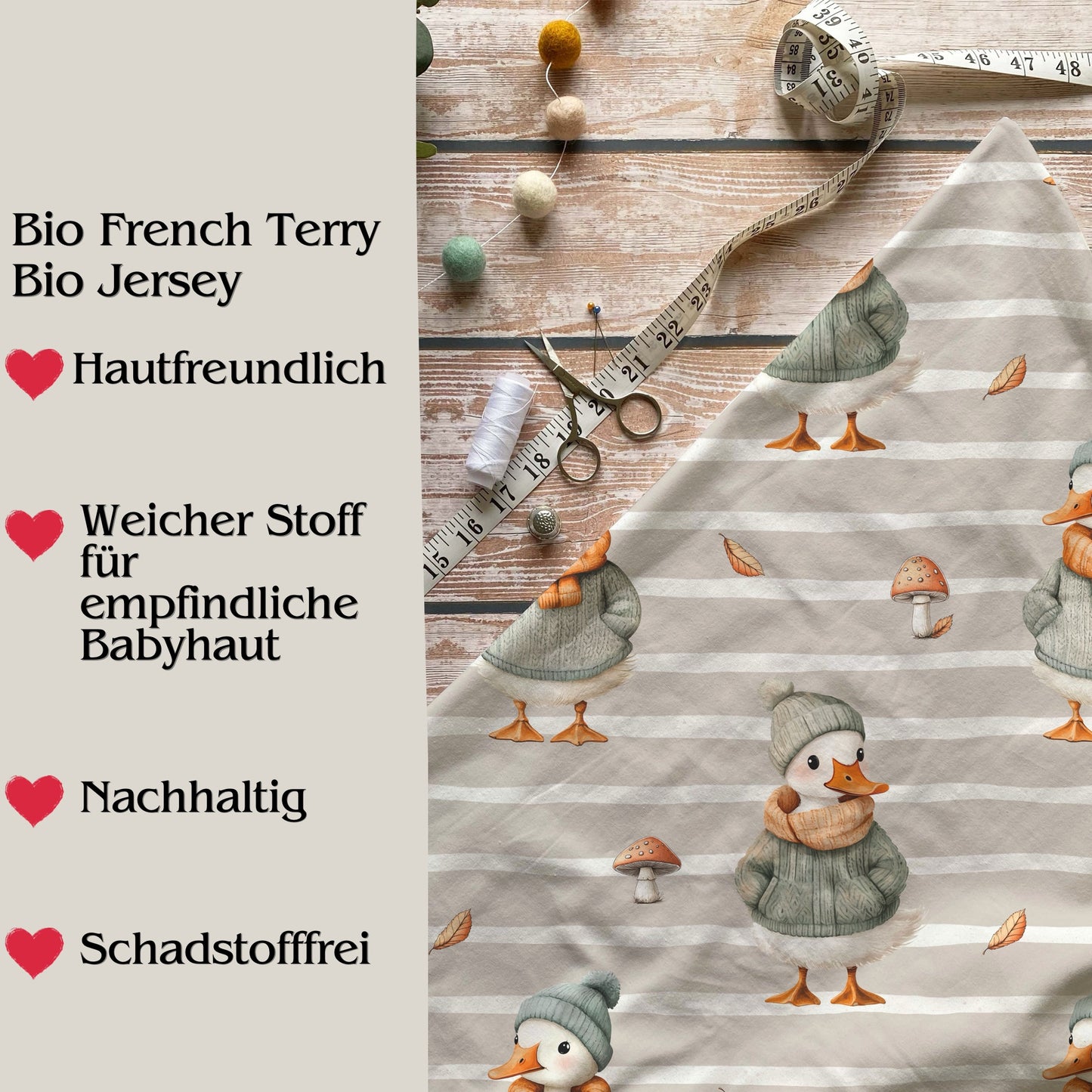 Stoffe Meterware " Herbst Gans" - Jersey oder French Terry