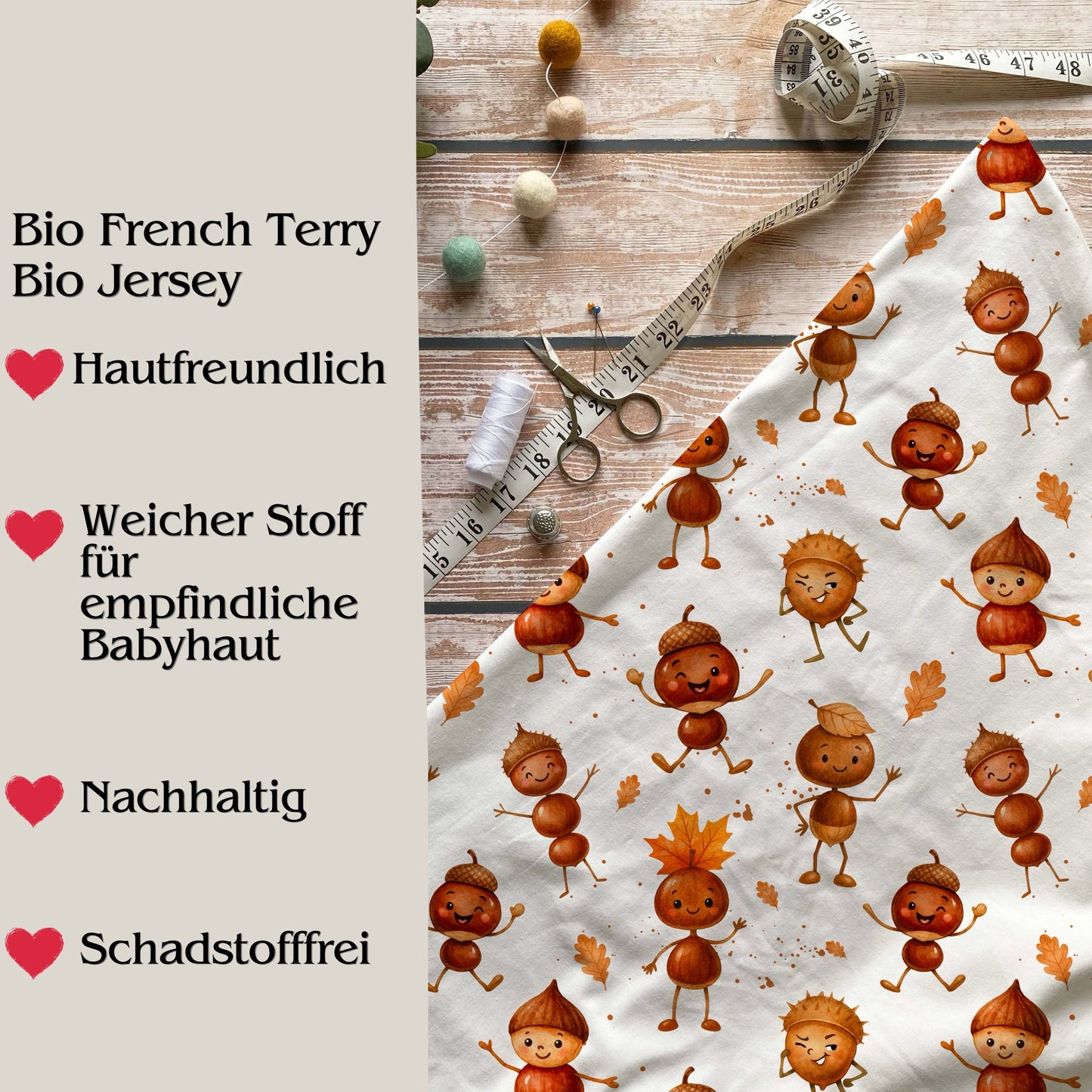 Stoffe Meterware " Kastanienmännchen" - Jersey oder French Terry